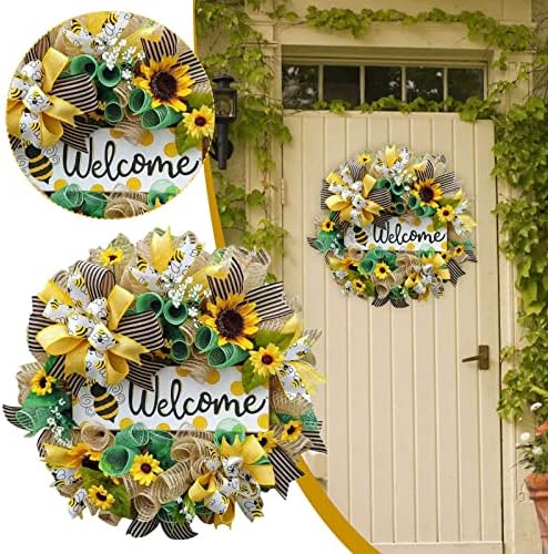 Summer Wreath with Sunflowers and Bees