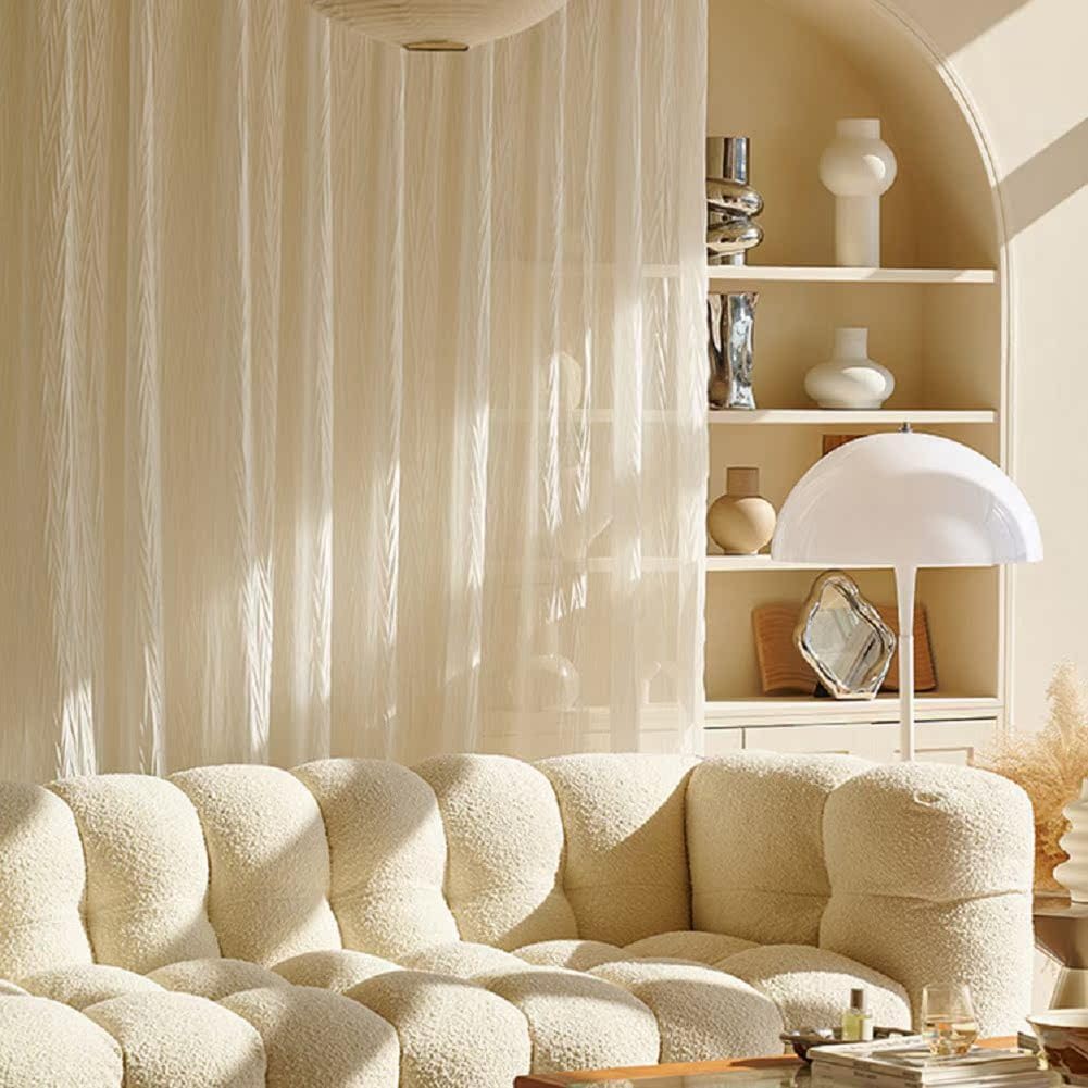 French White Gauze Crumpled Chevron Rod Pocket Curtains