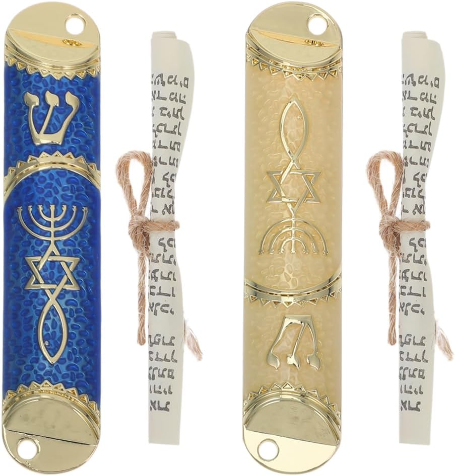 LUOZZY 2 Piece Metal Mezuzah Set with Scrolls