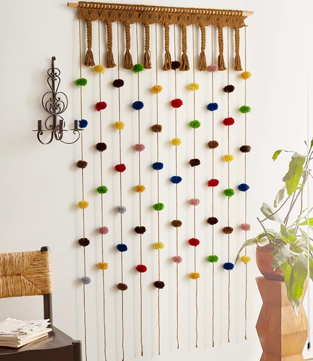 IOWER Pom Pom Macrame Curtain for Kids Room Decor