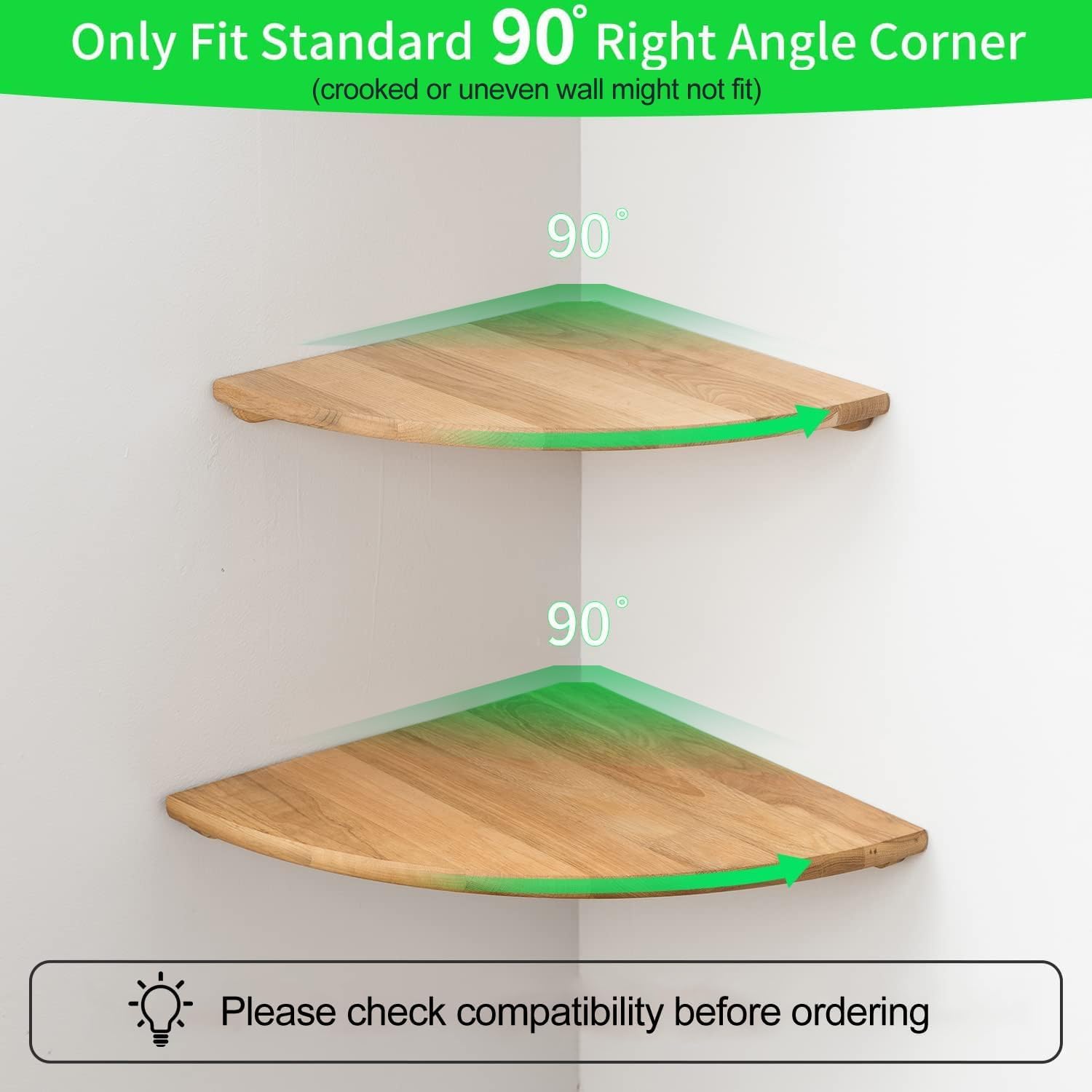 Set of 2 Floating Corner Shelves in Solid Oak Wood