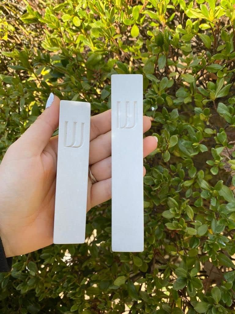 Modern Concrete Mezuzah Case with Scroll Ivory and Gold
