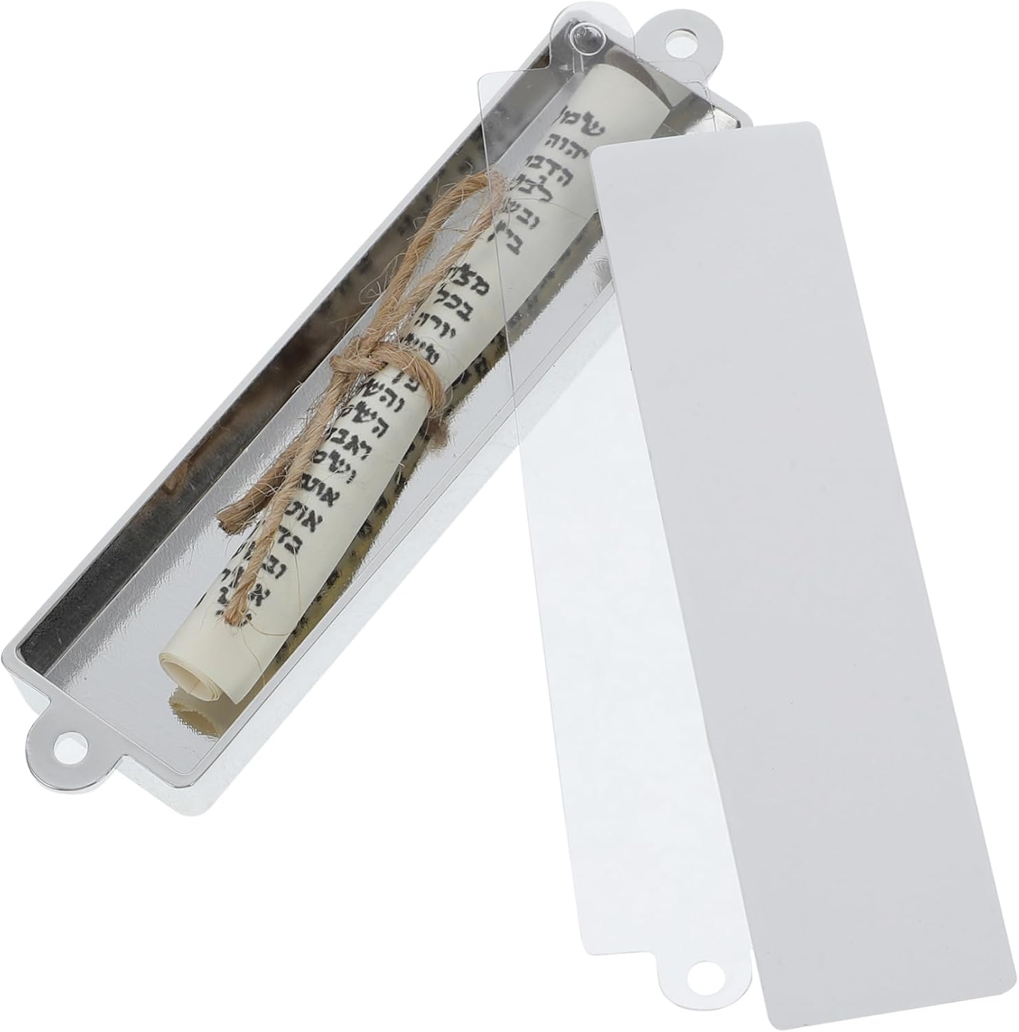 Jewish Mezuzah Door Blessing Scroll with Blue Enamel Design