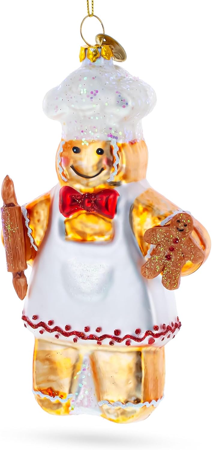 Baking Gingerbread Man Blown Glass Ornament