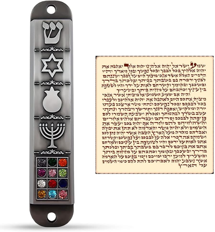 Set of 3 Pewter Mezuzah Cases with Scroll for Door Frame