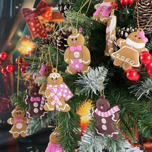 Pink Gingerbread Man Christmas Tree Decorations 12pcs Hanging Ornaments
