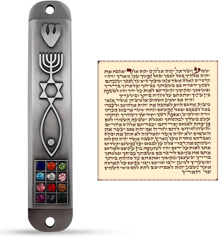 Set of 3 Pewter Mezuzah Cases with Scroll for Door Frame