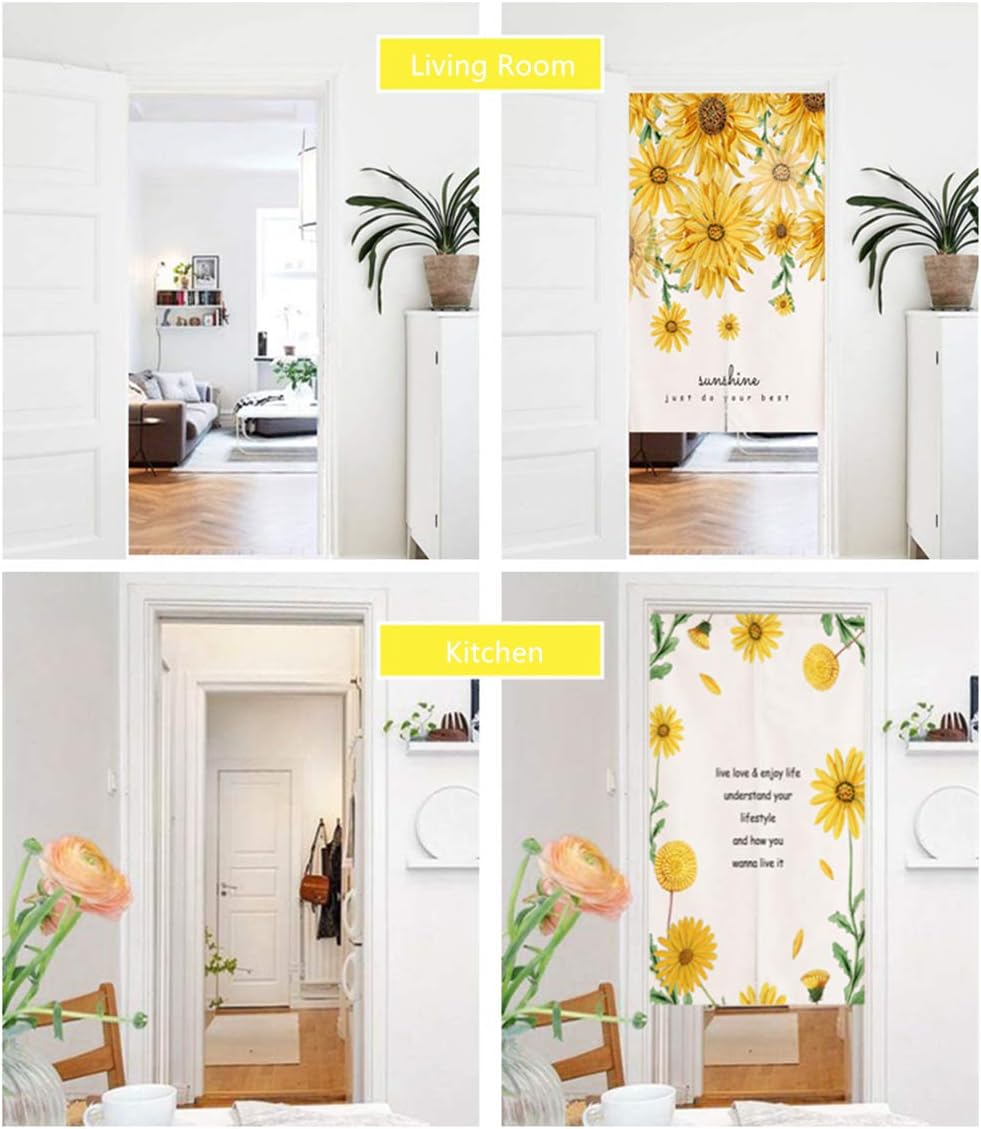Japanese Noren Curtain Sunflower Print Doorway Decor
