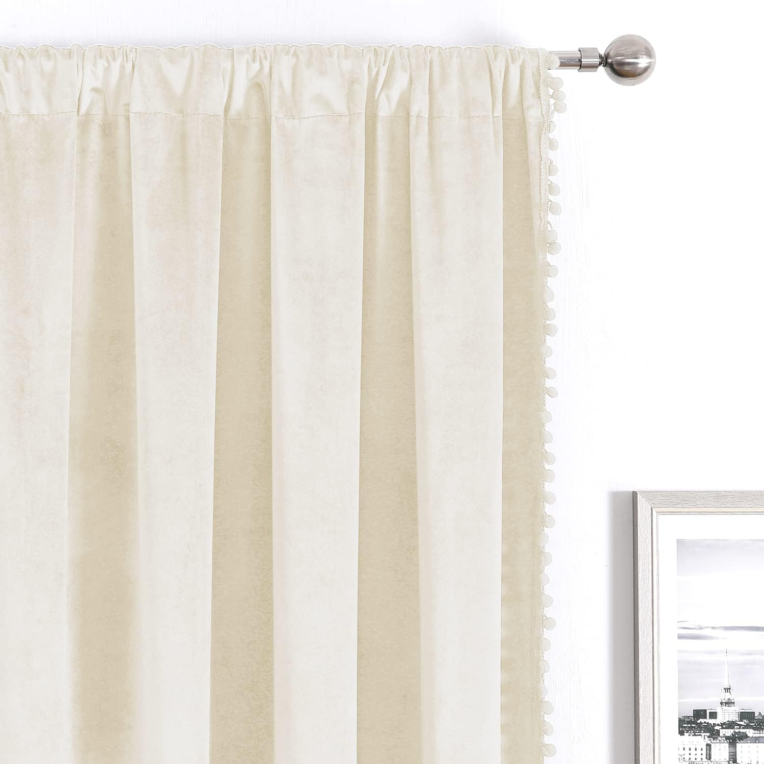 VANASEE Velvet Pompom Curtains 52x63 Inch 2 Panels Blackout