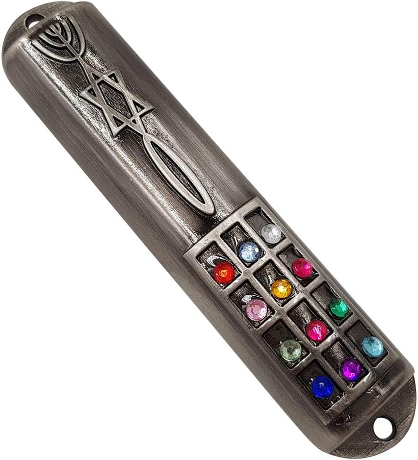 Pewter Messianic Mezuzah Case with Scroll for Door