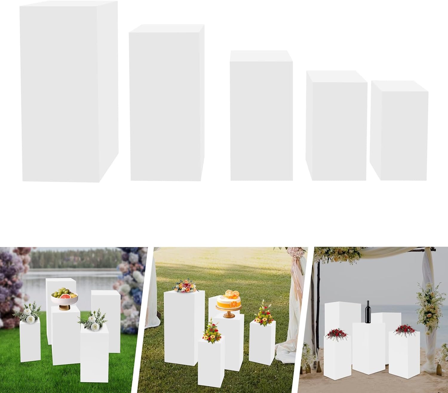 5PCS Metal Square Pedestal Stand White Display Stands for Parties