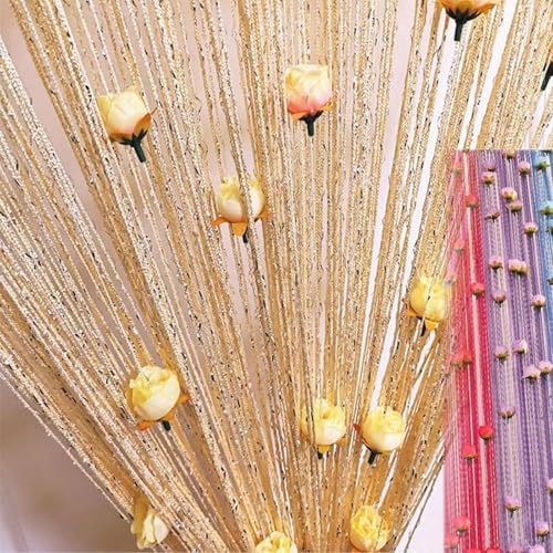 Generic String Curtain with Roses - Doorway Privacy Decor Yellow