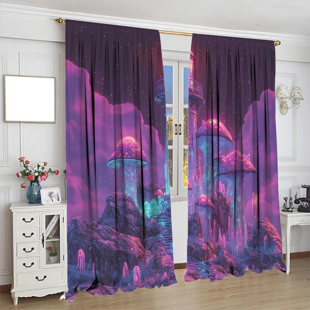 Fantasy Crystal Mushroom Curtain 2 Panels 21x45 Inch