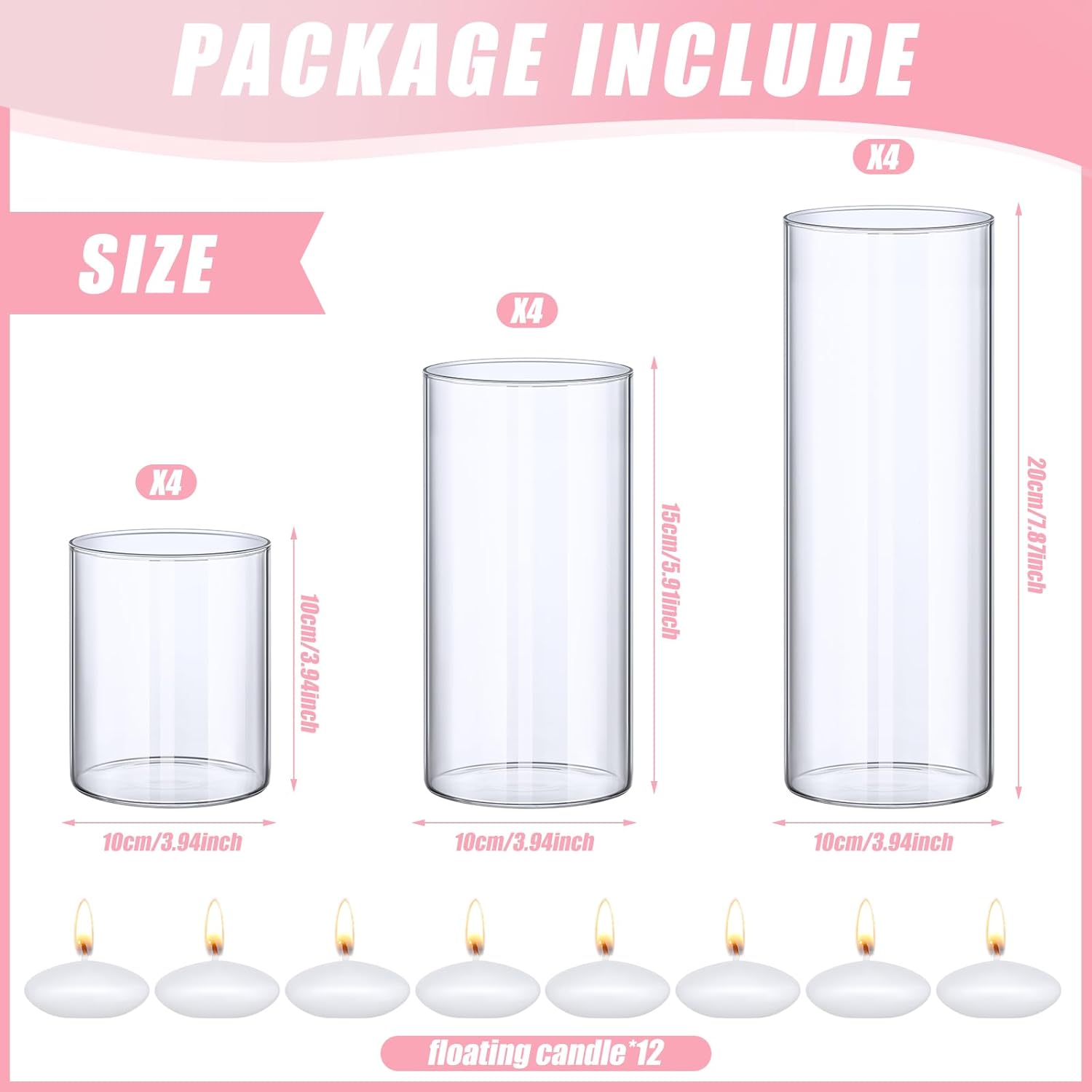 Yungyan 36 Pcs Clear Glass Cylinder Vases with Floating Candles Set