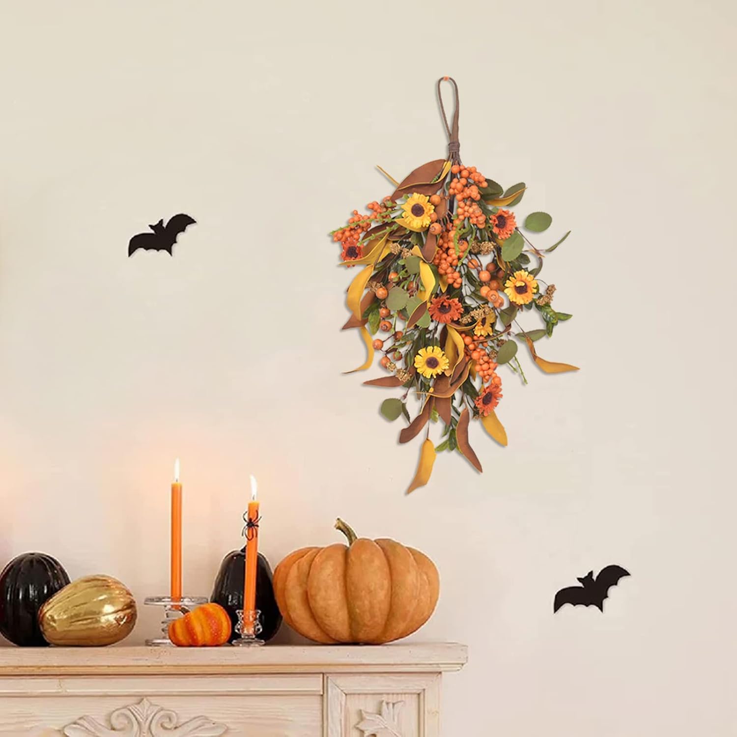 20 Inch Artificial Fall Teardrop Wreath Door Decor