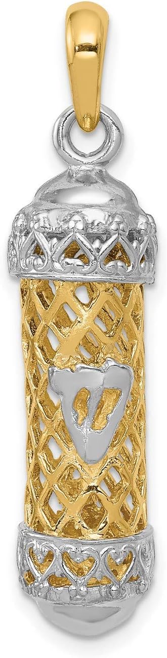 14k Two-Tone Mezuzah Pendant with Shin Letter 38mm x 10mm
