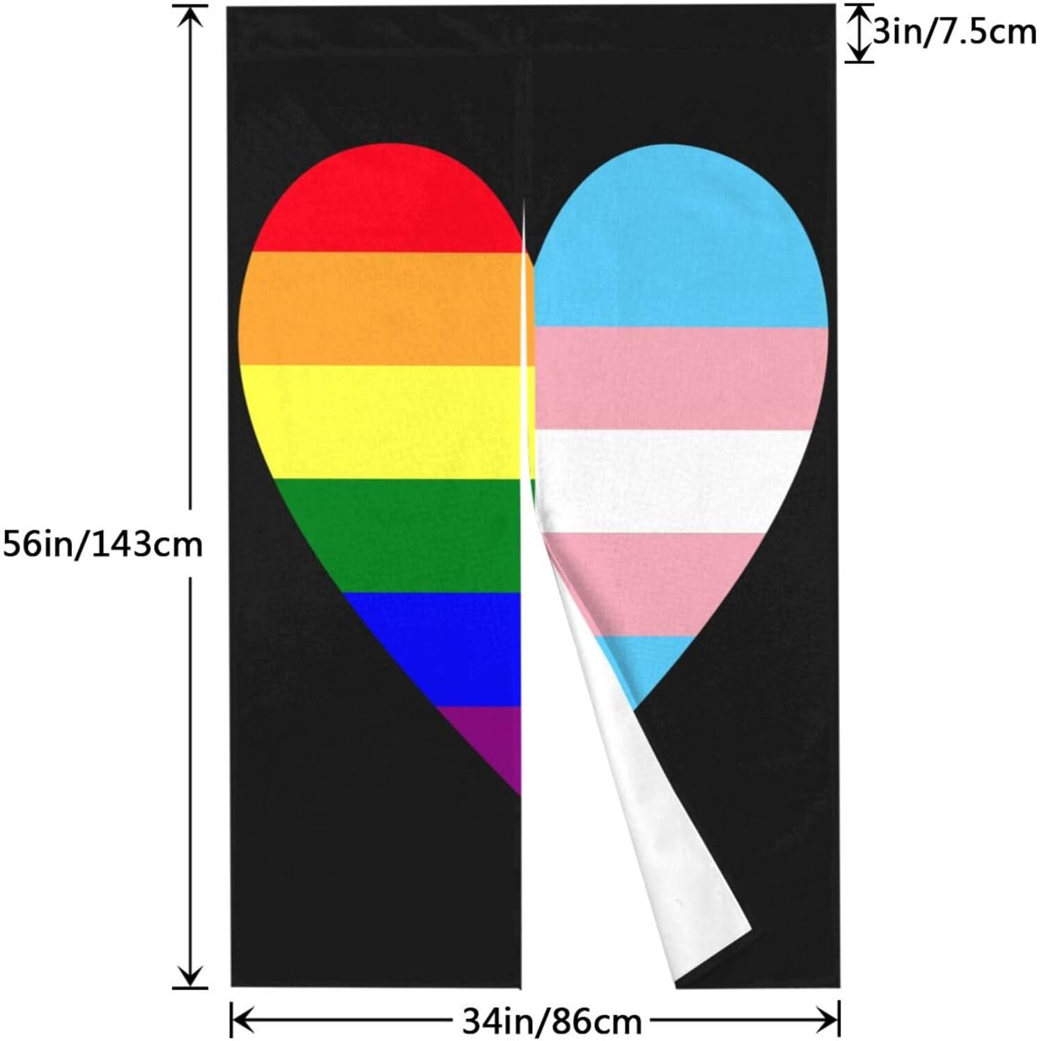 Rainbow Transgender Pride Flag Heart Door Curtain