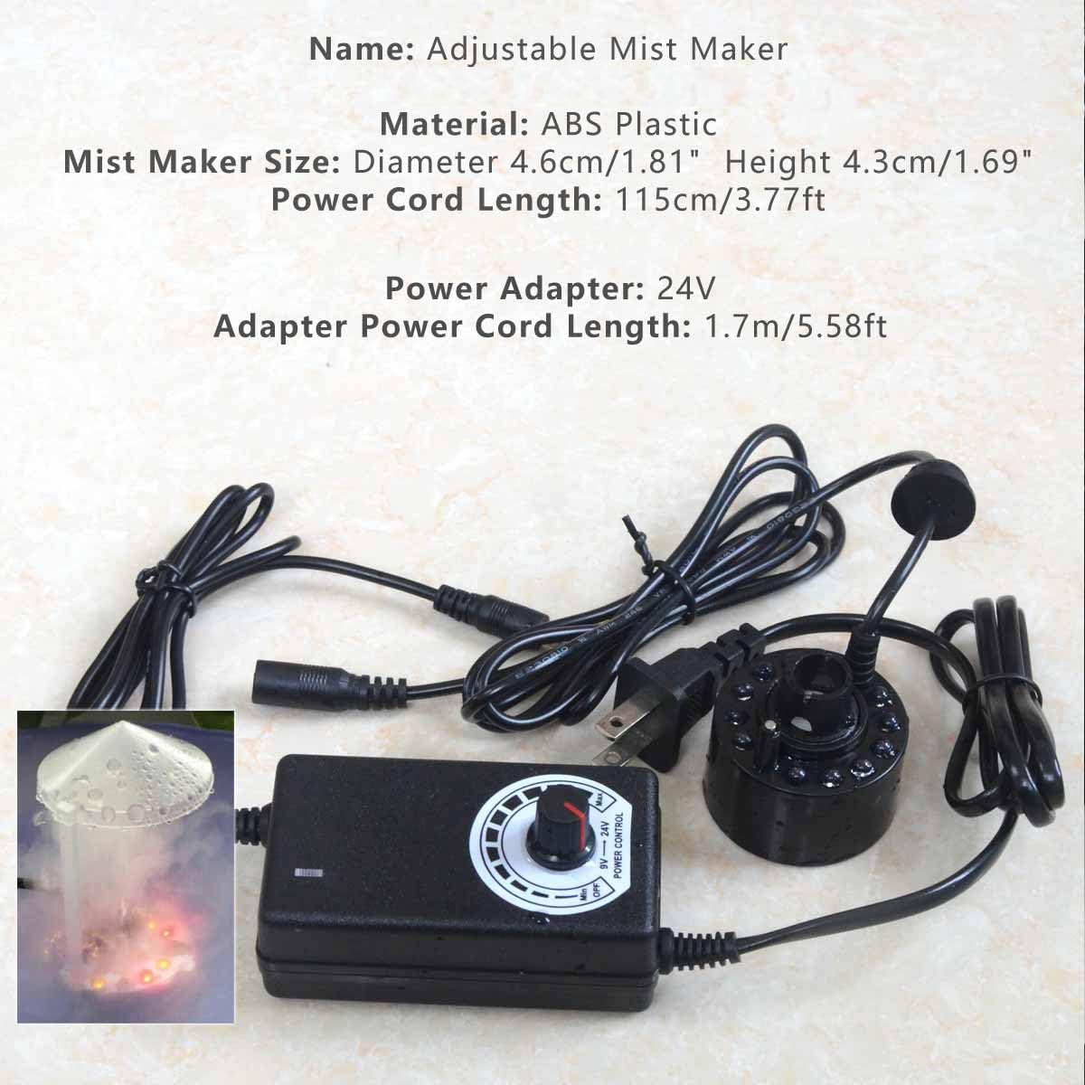 Adjustable Mist Maker with LED and Splash Guard Black