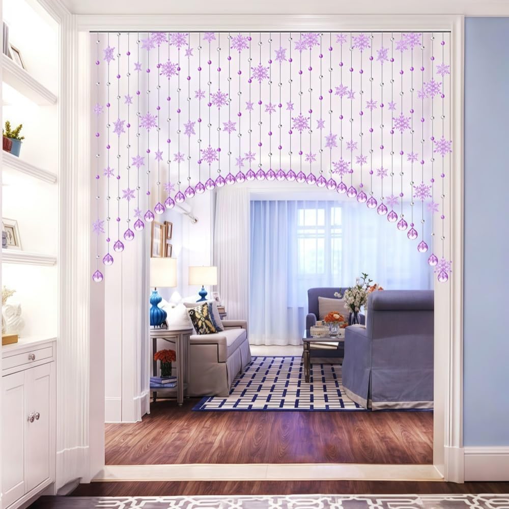 Crystal Beaded Curtain with Snowflake Accents Blue Medium