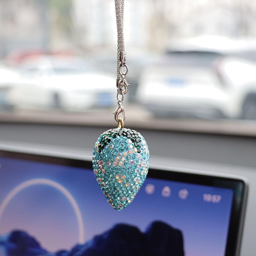 Sparkling Strawberry Car Charm with Crystal and Rhinestones
