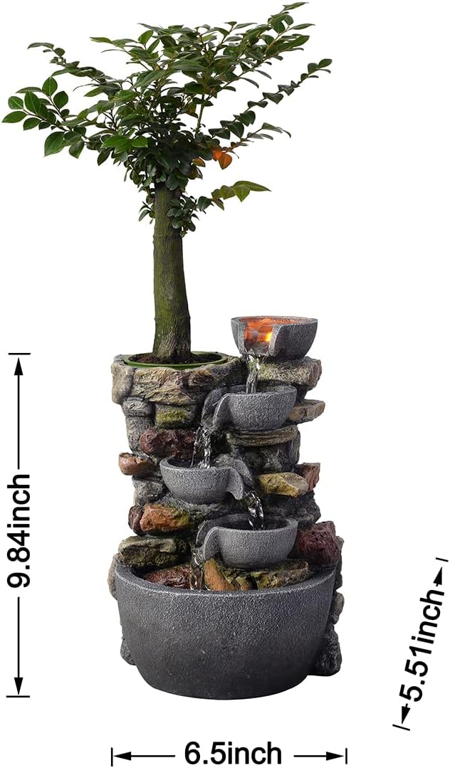 Haobos Indoor Fountain 4-Bowl Rockery Tabletop Decor