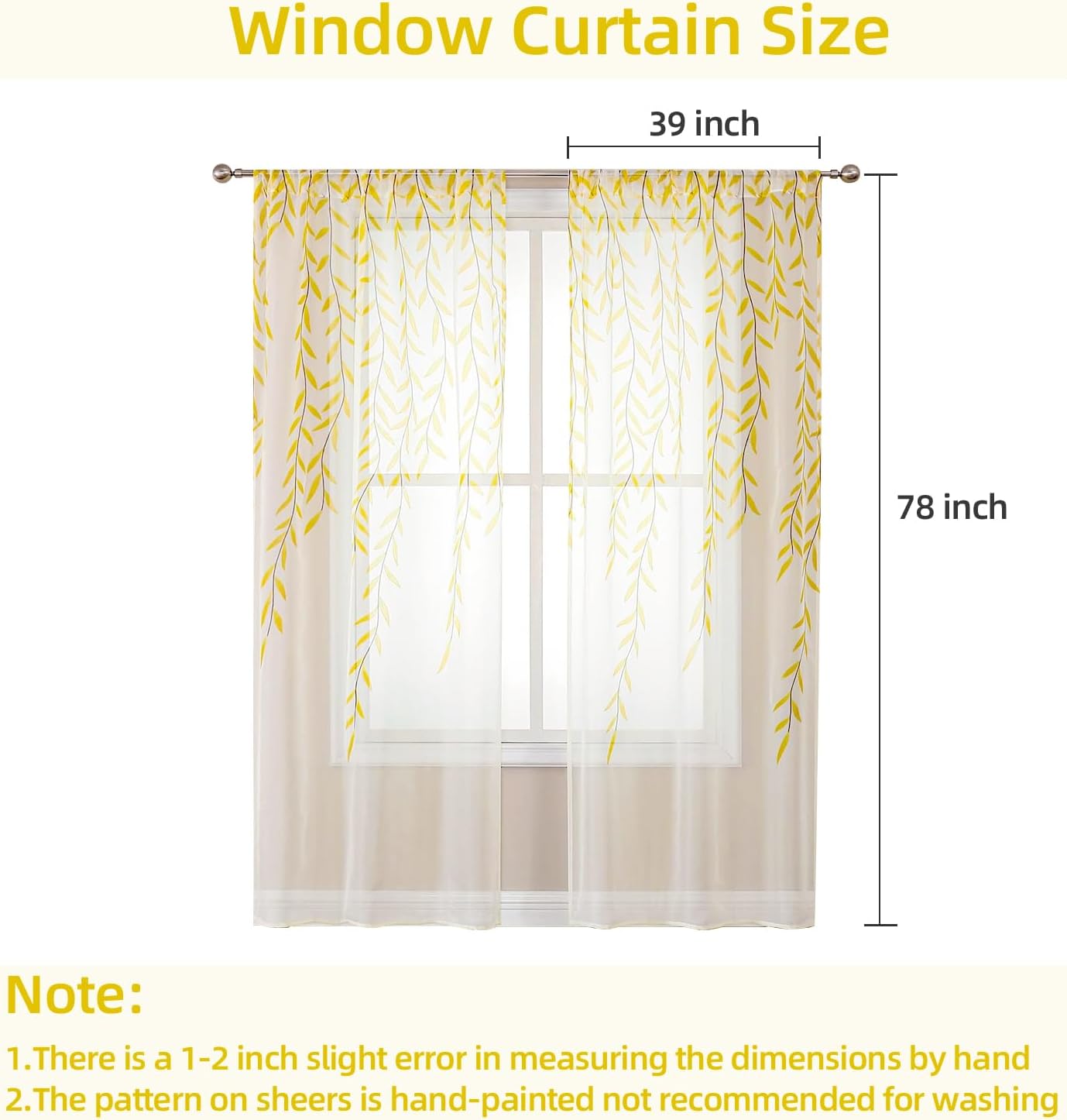 BROSHAN Yellow Sheer Curtains 2 Panels Voile