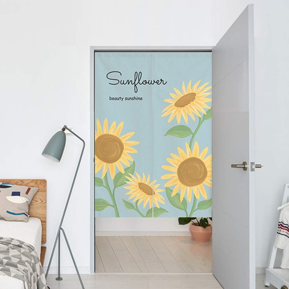 Japanese Noren Curtain Sunflower Print Doorway Decor