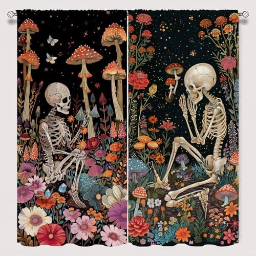 Mushroom Skeleton Curtains for Kids Bedroom