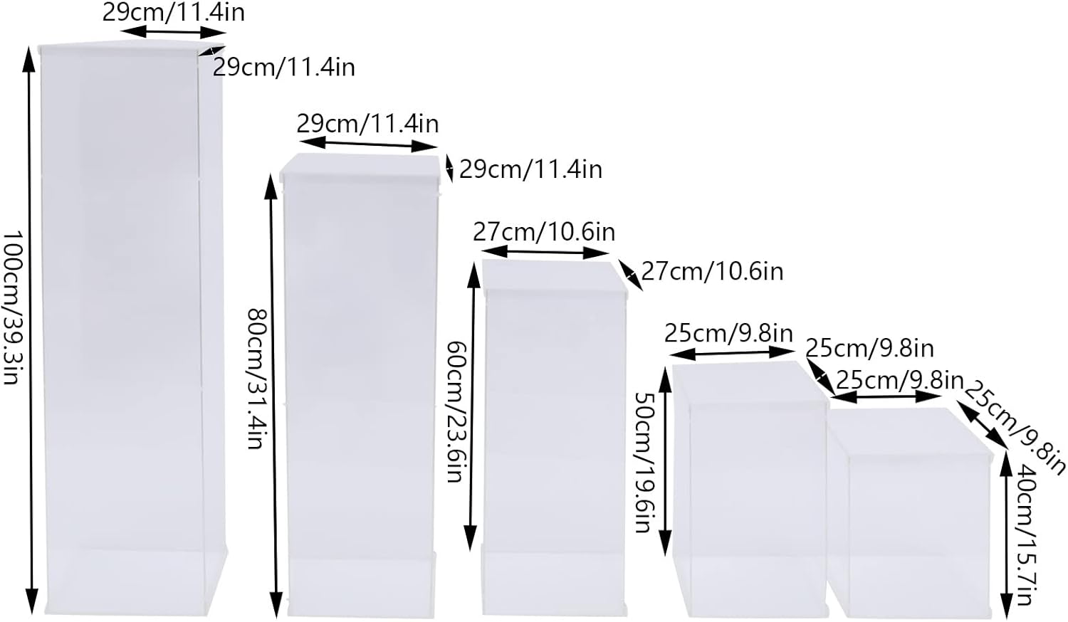 5 Pcs Acrylic Display Cube Pedestal with Removable Top