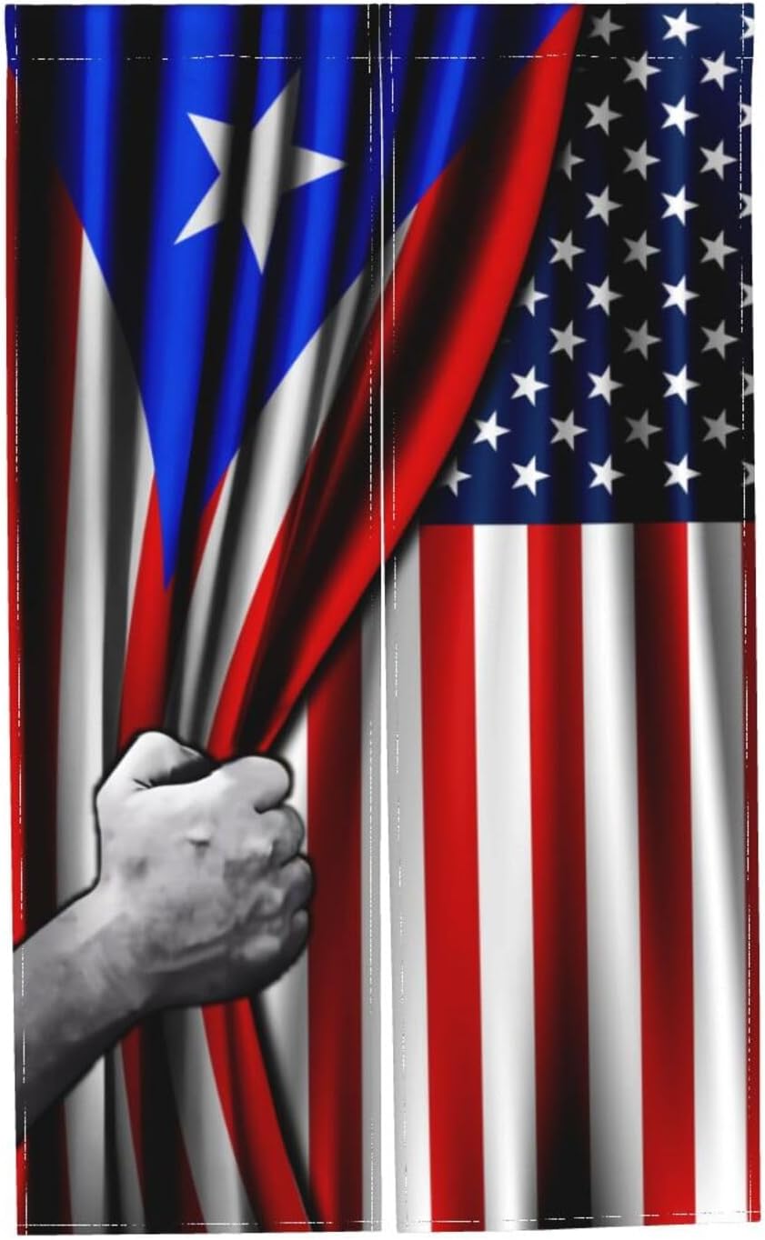 Puerto Rican and USA Flag Door Curtain 34x56 Inch