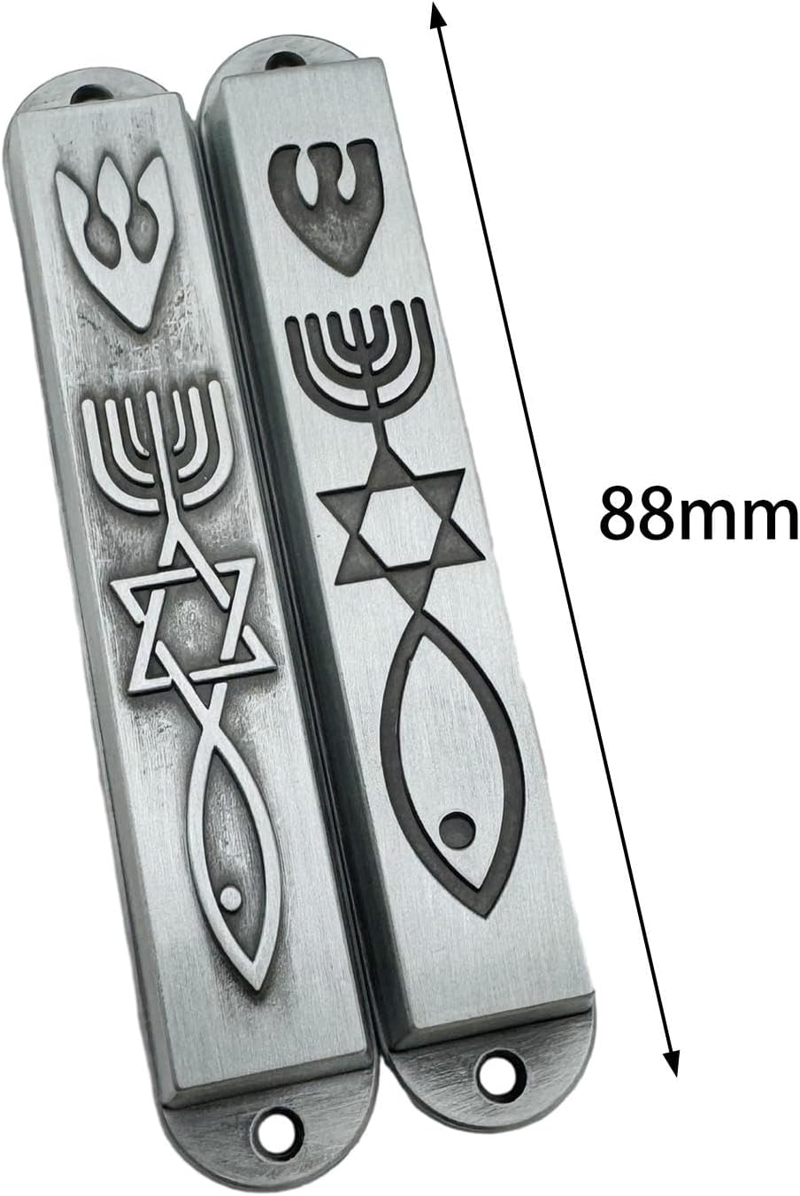 Modern Door Mezuzah Set in Stainless Steel Silver 88mm