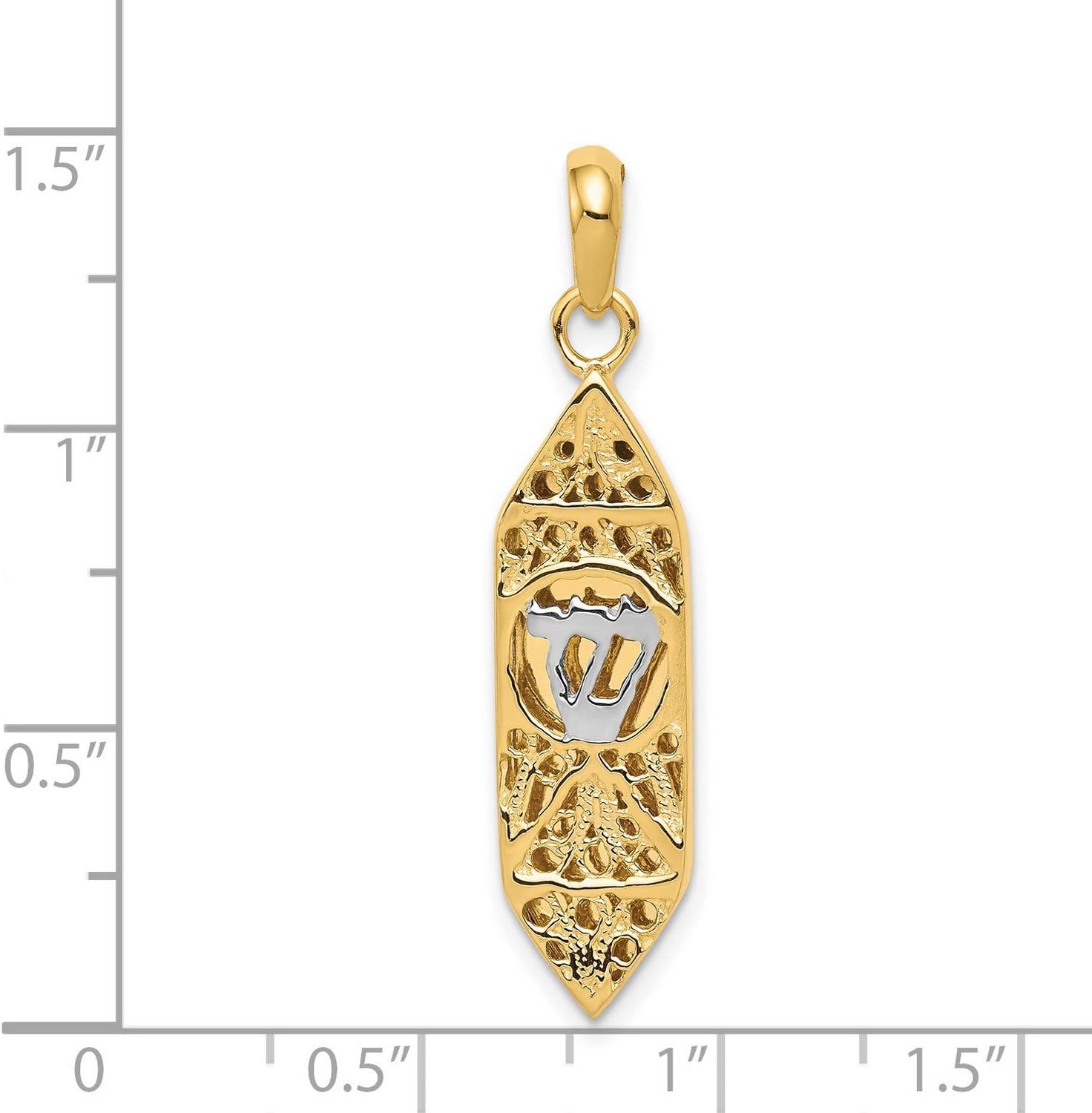 14k Two-Tone Yellow Gold Mezuzah Pendant 38mm x 9mm