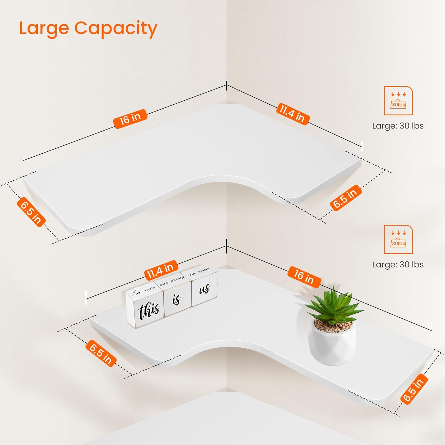 Homode Corner Floating Shelves Set of 3 White