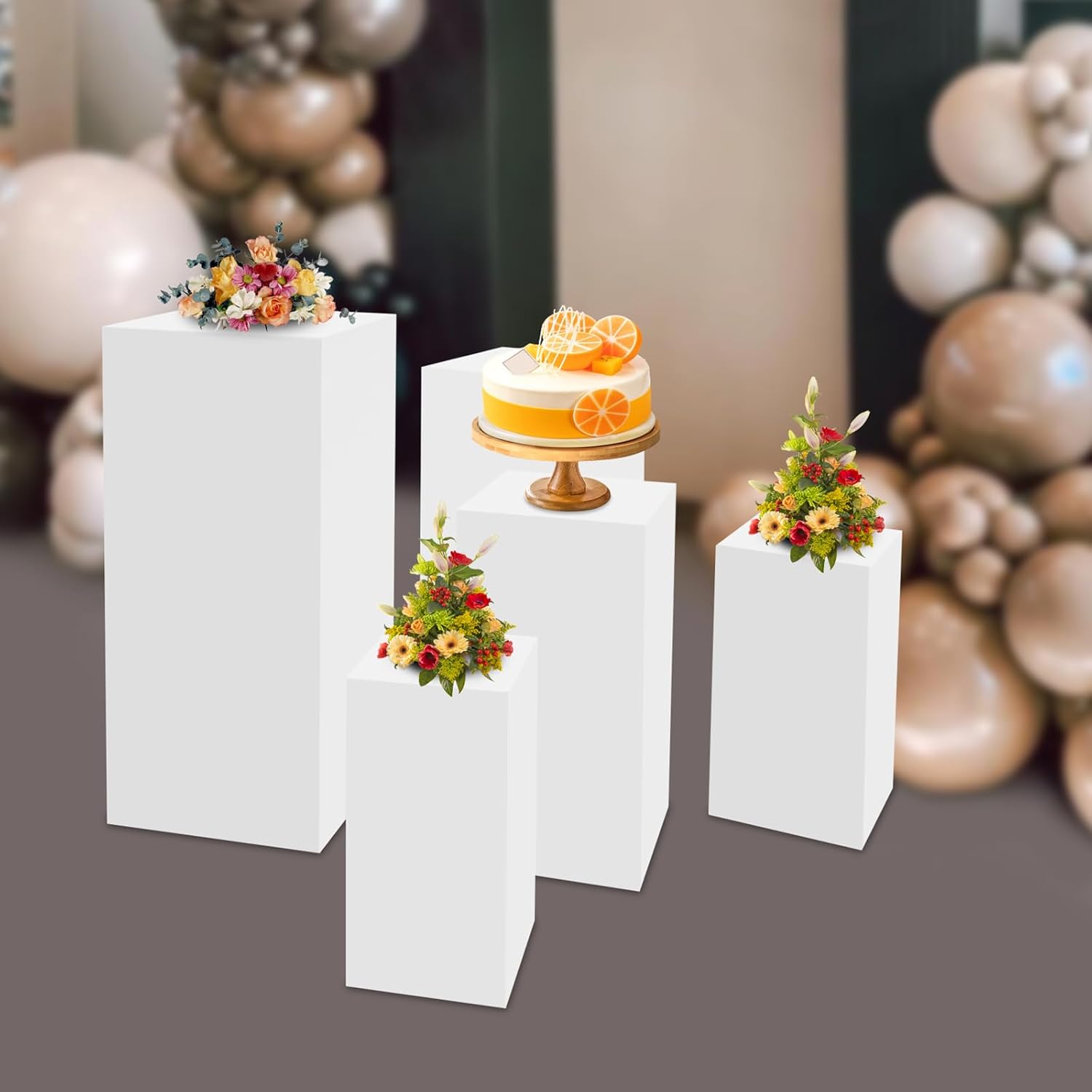 5 Piece Square Pedestal Stand Set for Wedding Displays