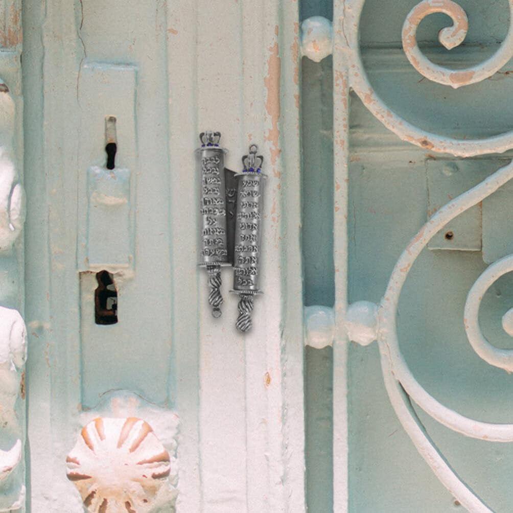 Luxshiny Pewter Mezuzah with Scroll Door Decor