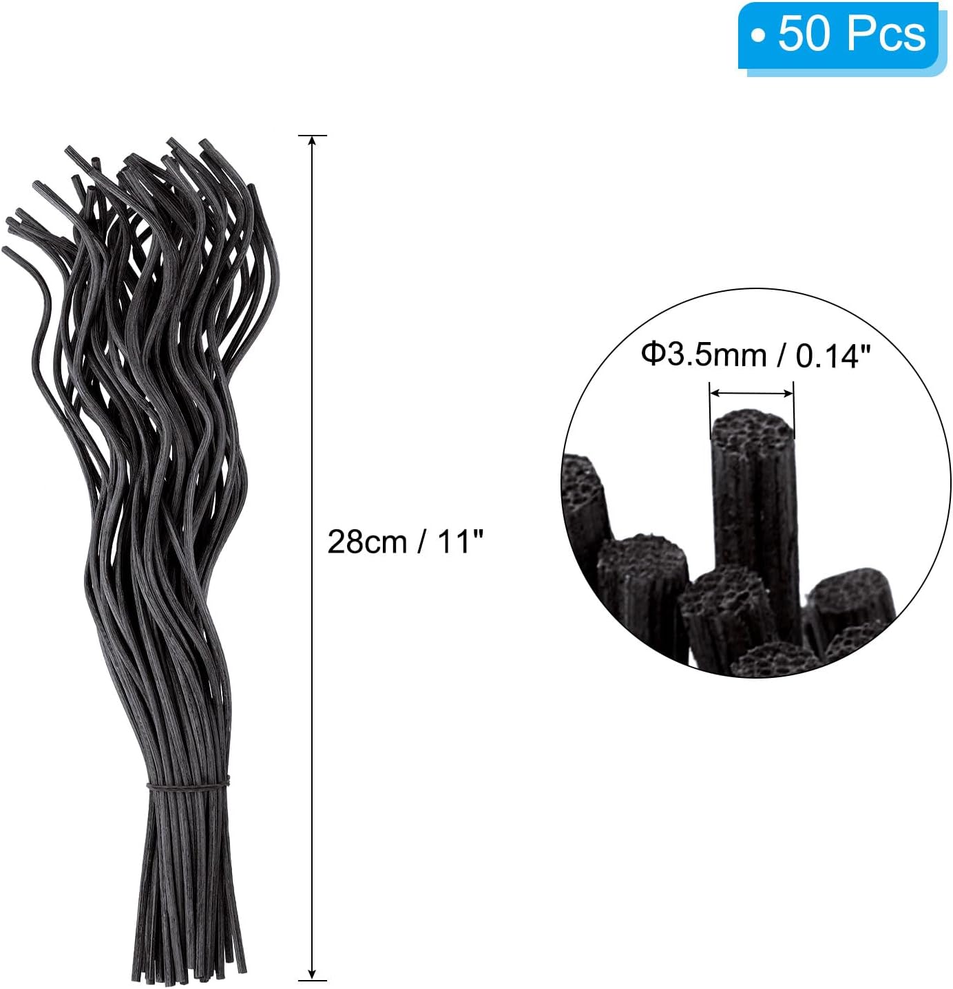PATIKIL 28CM Rattan Diffuser Sticks 50 Pcs Black