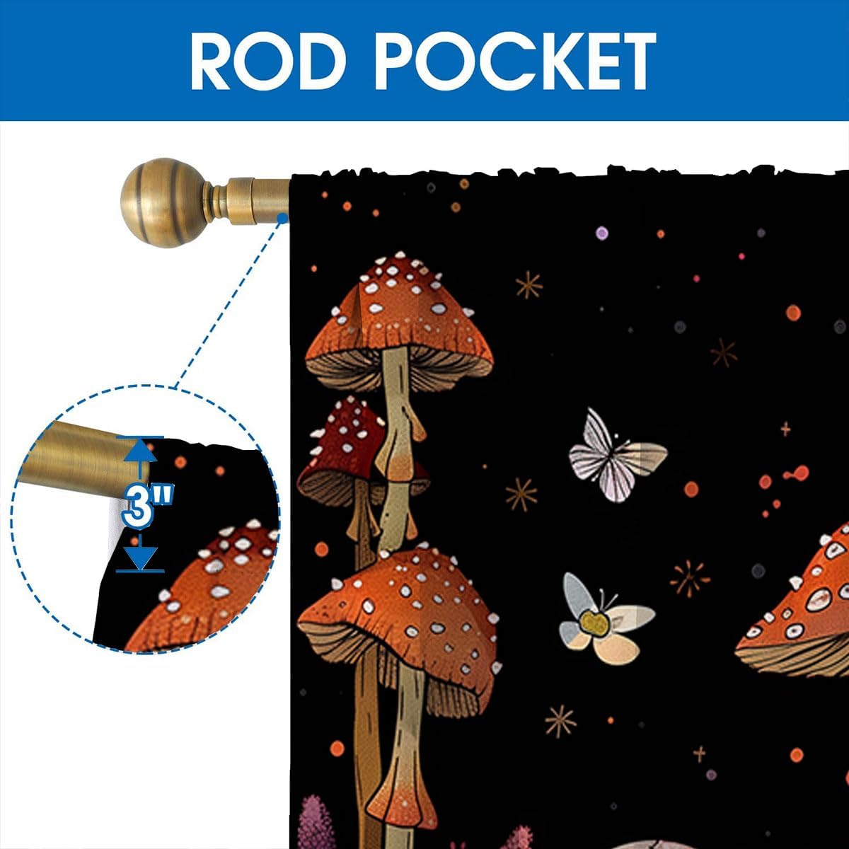 Mushroom Skeleton Curtains for Kids Bedroom