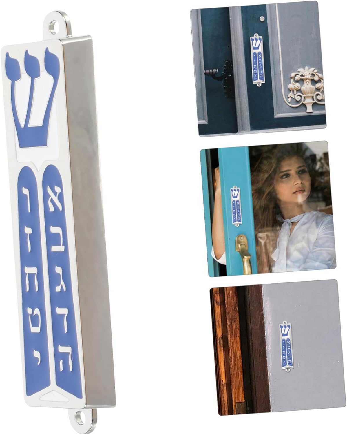 Jewish Mezuzah Sacred Scroll Metal Case for Entryway Blessing
