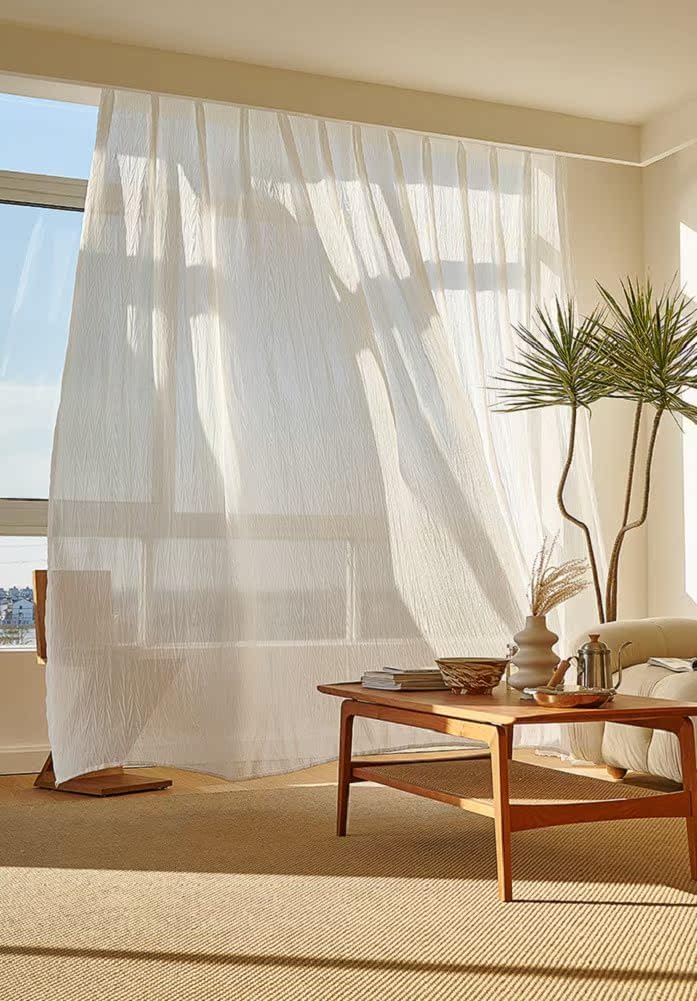 French White Gauze Crumpled Chevron Rod Pocket Curtains