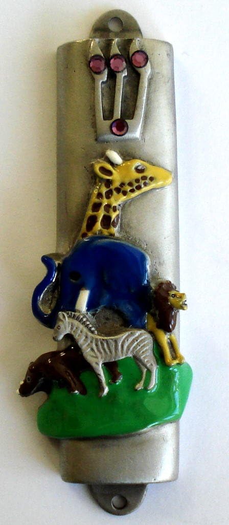 Pewter and Epoxy Mezuzah Noahs Ark Crystal Design