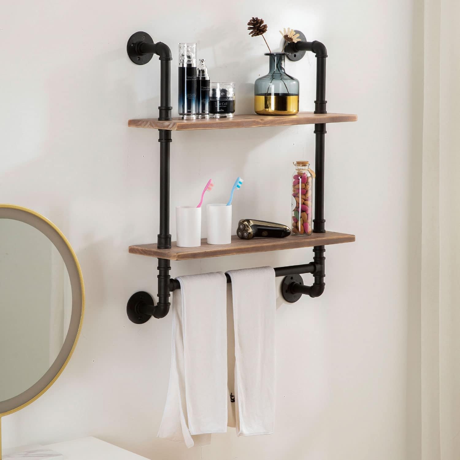 ROGMARS 2 Tier Floating Wall Shelving with Towel Bar