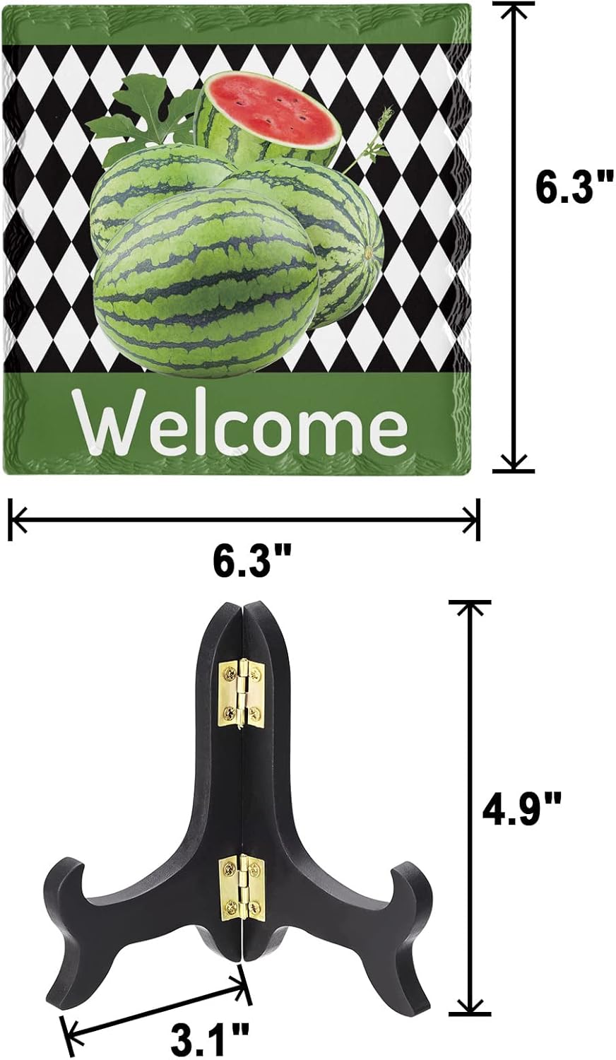 Abstract Diamond Lattice Green Summer Watermelon Desk Ceramic Ornament
