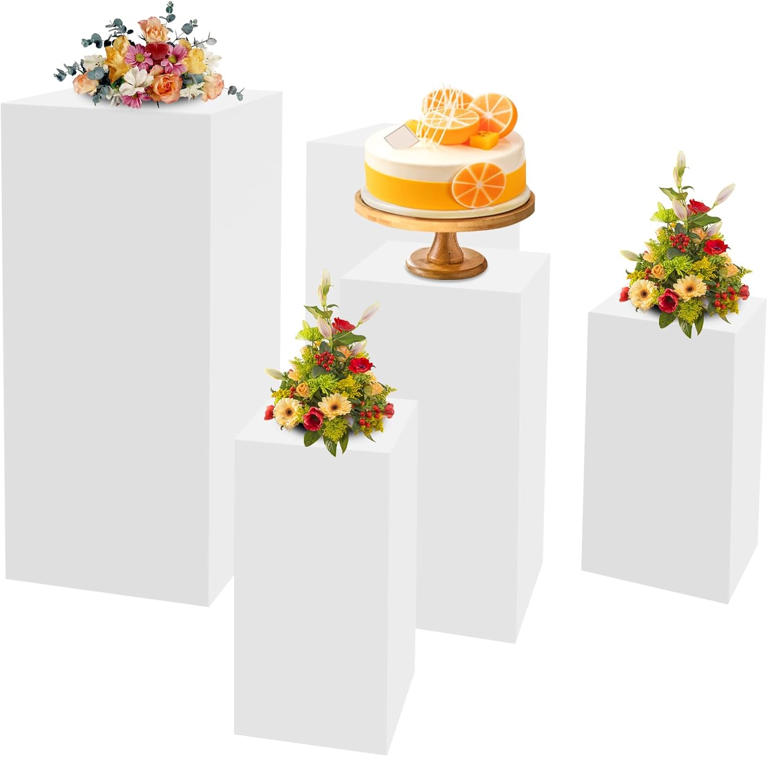 5PCS Metal Square Pedestal Stand White Display Stands for Parties