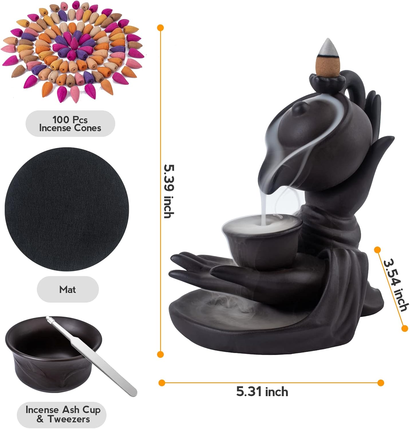WONXISYO Waterfall Incense Burner with 100 Cones 10 Scents