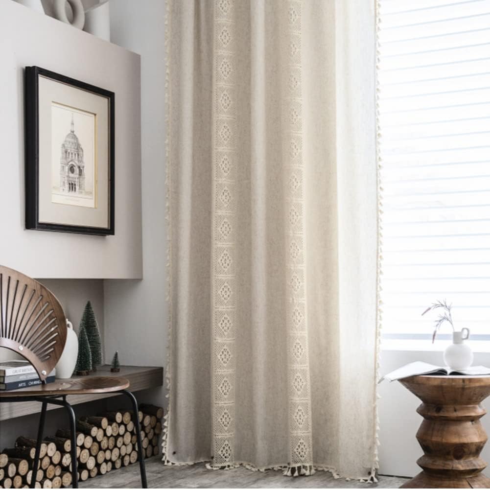 AMZALI Boho Curtains with Tassel 59 x 63 Beige Panel