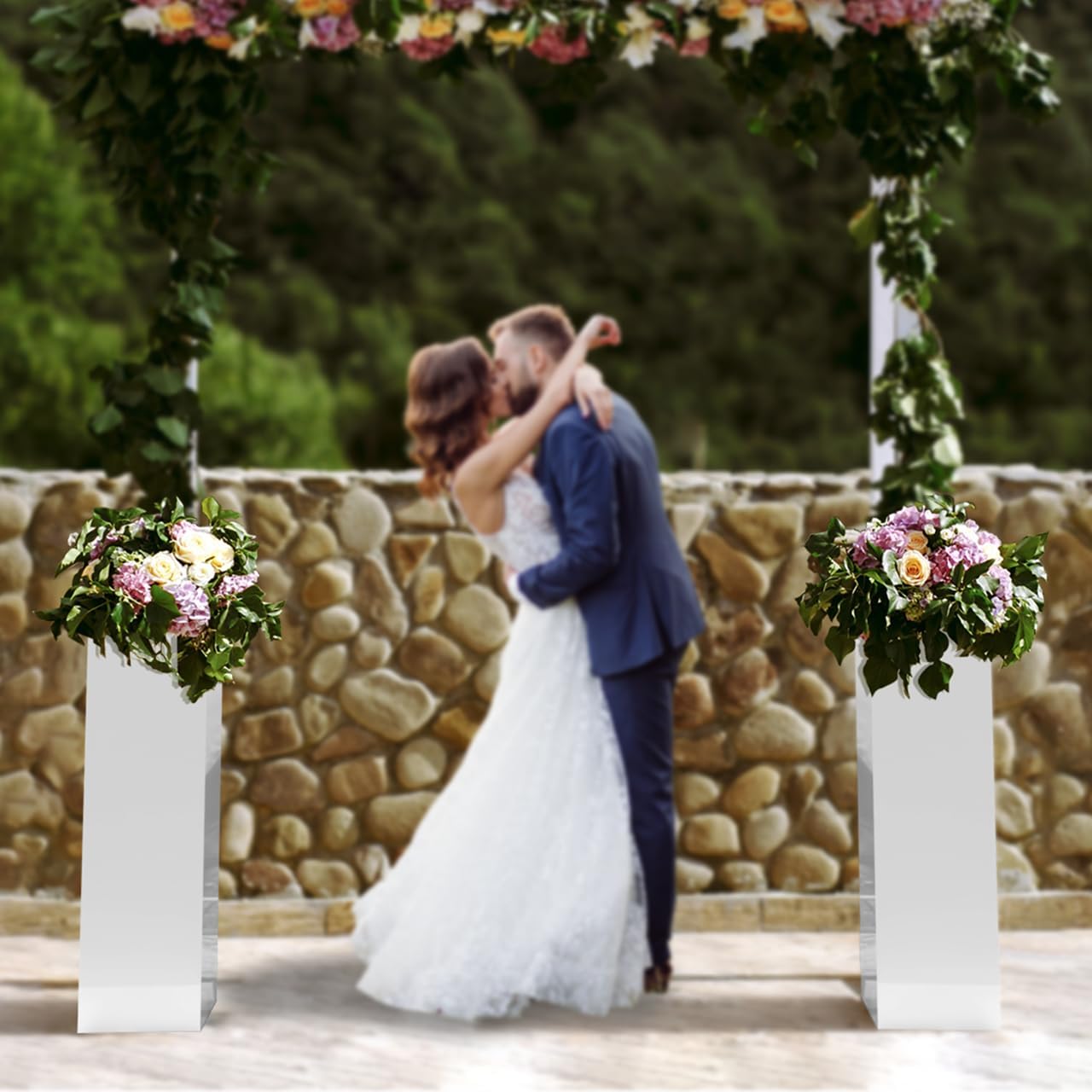 2 Pack White Acrylic Pedestal Flower Display Tower