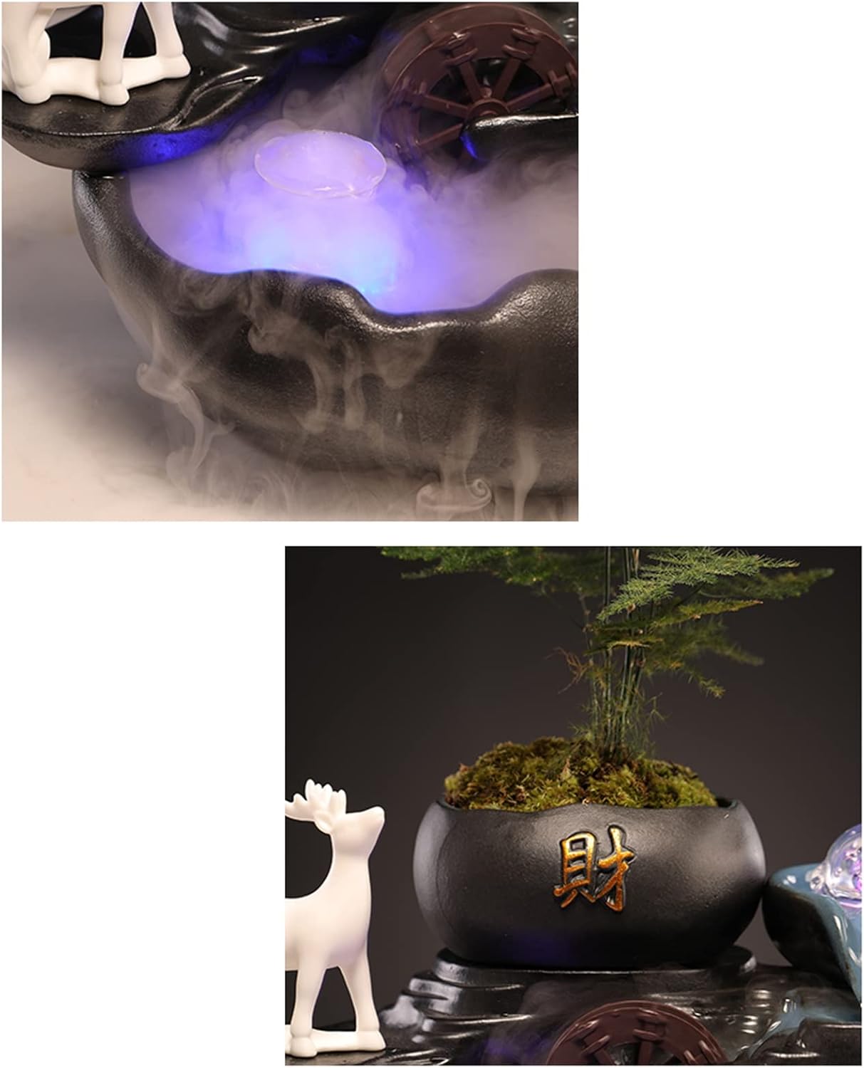 Black Ceramic Table Fountain with Mist and Animal Sculpture