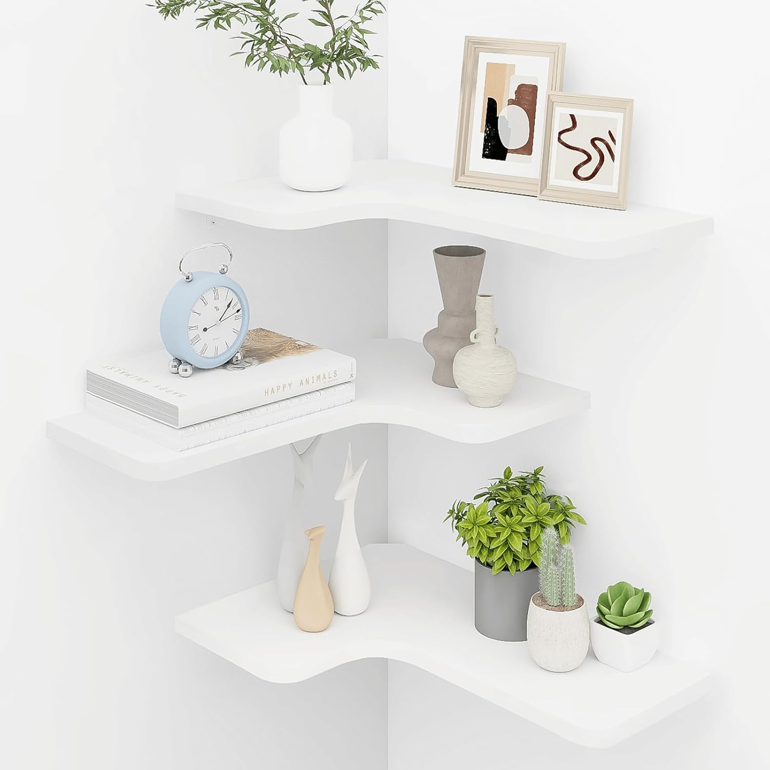 Homode Corner Floating Shelves Set of 3 White