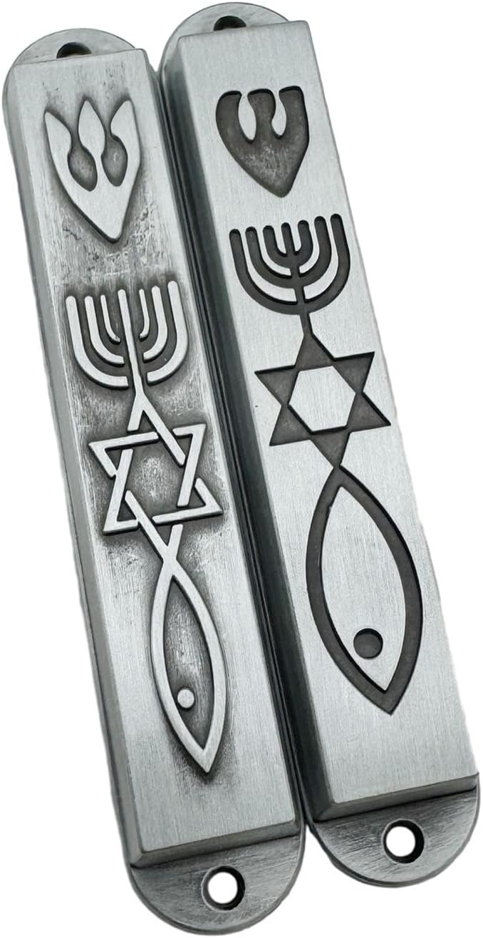 Modern Door Mezuzah Set in Stainless Steel Silver 88mm