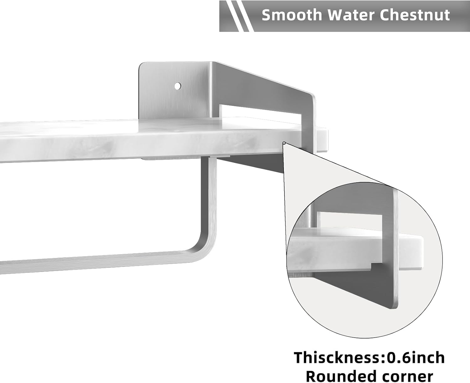 Marble Bathroom Wall Shelf with Towel Bar Silver